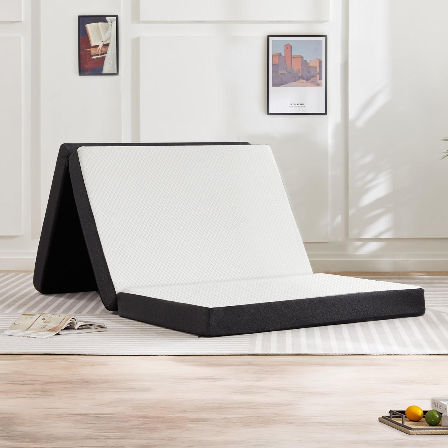KMFurnila Tri-Fold Twin Memory Foam Pads, 3 inch Folding Topper with Washable Cover, Portable Non-Slip Guest Floor Bed for Camping Travel – Ideal for Overnight Guests, RV, and Outdoor Adventures