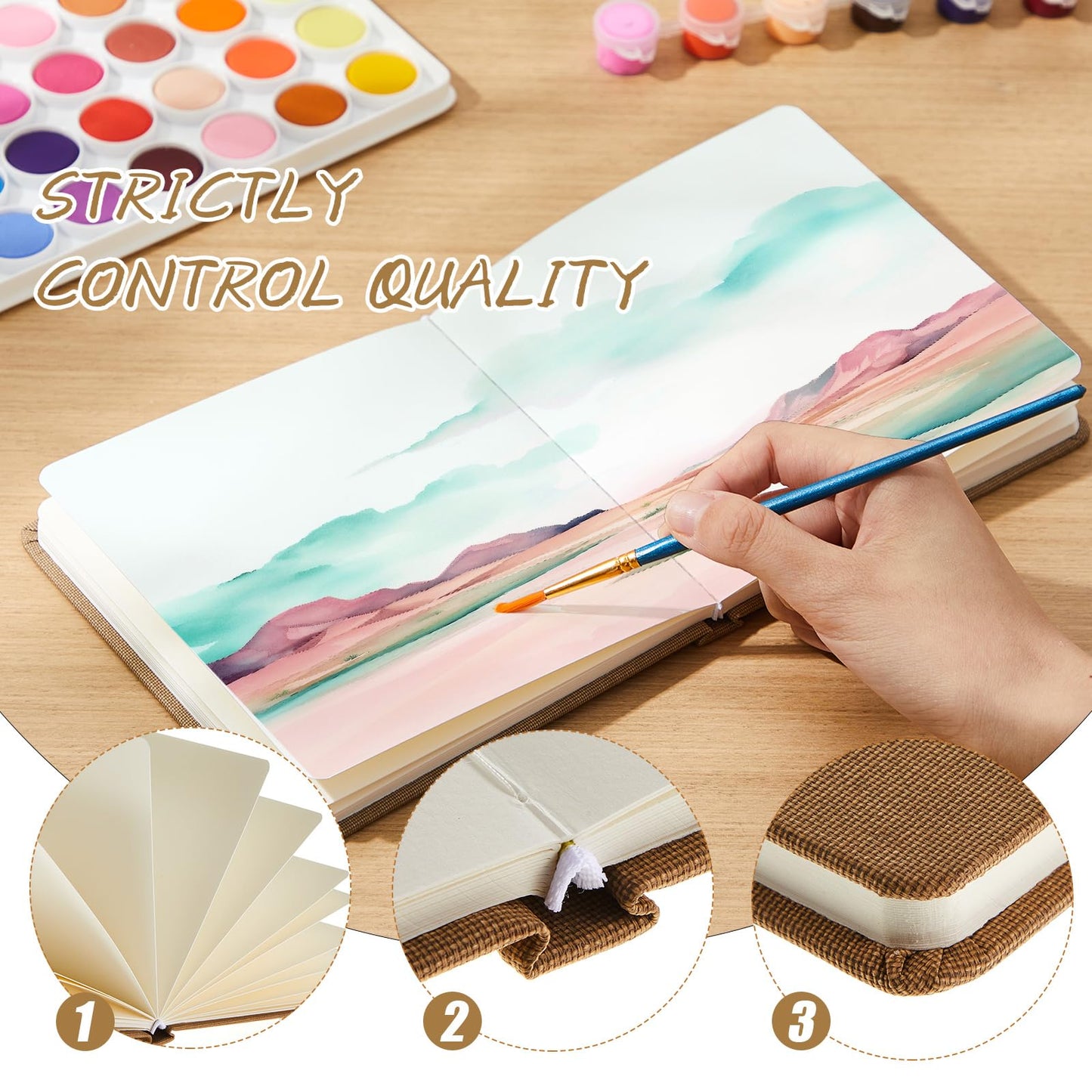 Mooliwe 4 Pcs Watercolor Travel Journal Watercolor Sketchbook Painting 5 x 5 Inch 300 GSM Cotton Cold Press Notebook for Painter Beginner Graduation Gift(Dark Green Color)