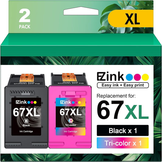 67XL Printer Ink Remanufactured for HP Ink 67 67XL Ink Cartridges Black Color Combo Pack for HP DeskJet 2700 2755e 2700e 2800e 2855e 4155e 2852e Envy 6400 6055e 6000 6458e 6452e, Black and Tri-Color