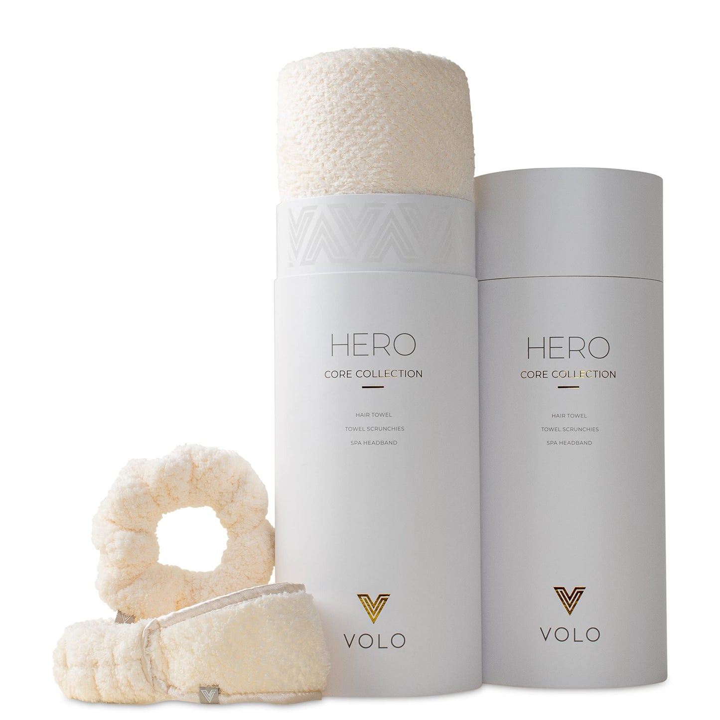 VOLO Salt White Hair Towel, Spa Headband & Scrunchie Set | Ultra Soft, Super Absorbent, Quick Drying Nanoweave Fabric | Towel Hair Accessories | The Core Collection | Microfiber