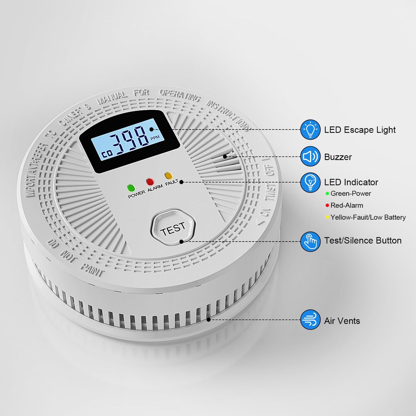 5 Pack Combination Photoelectric Smoke and Carbon Monoxide Alarm Detector with LCD Display; Battery-Operated Smoke Carbon Monoxide Alarm