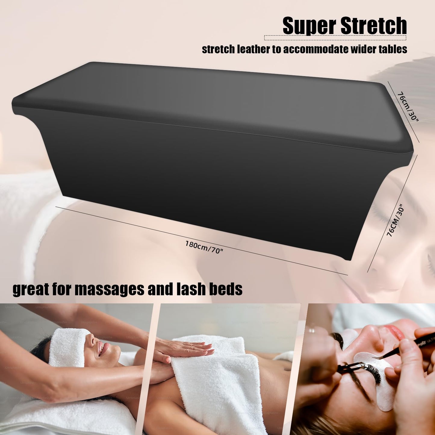 Lufyzora Lash Bed Cover Wipeable PU Leather Massage Table Cover Waterproof and Reusable Spa Bed Cover ，Odorless and High Elasticity Vegan Leather Lash Bed Topper（6FT，Top Pocket Design）