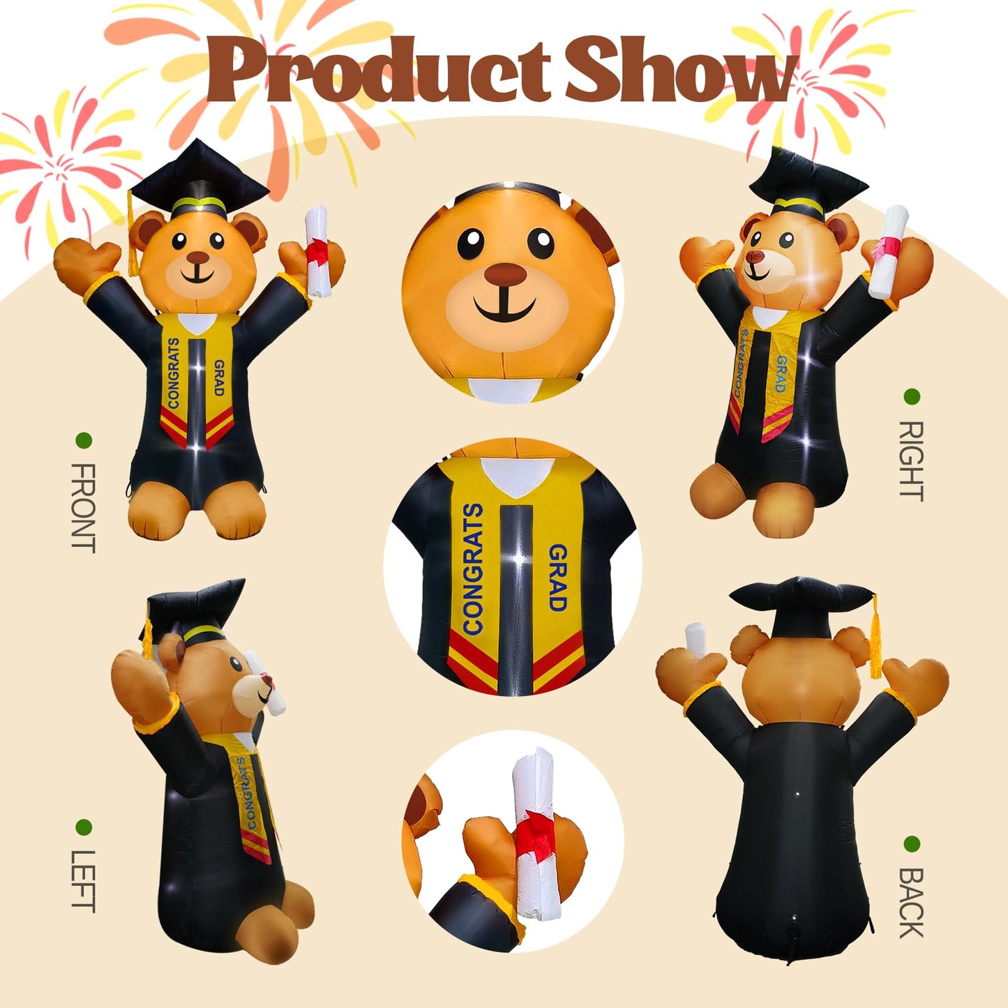 inslife 8FT Tall Graduation Blow Up Inflatable Teddy Bear Graduation Decorations, Graduation Inflatable Bear Built-in 4 Bright LED Lights for Graduation Inflatables Outdoor Decorations