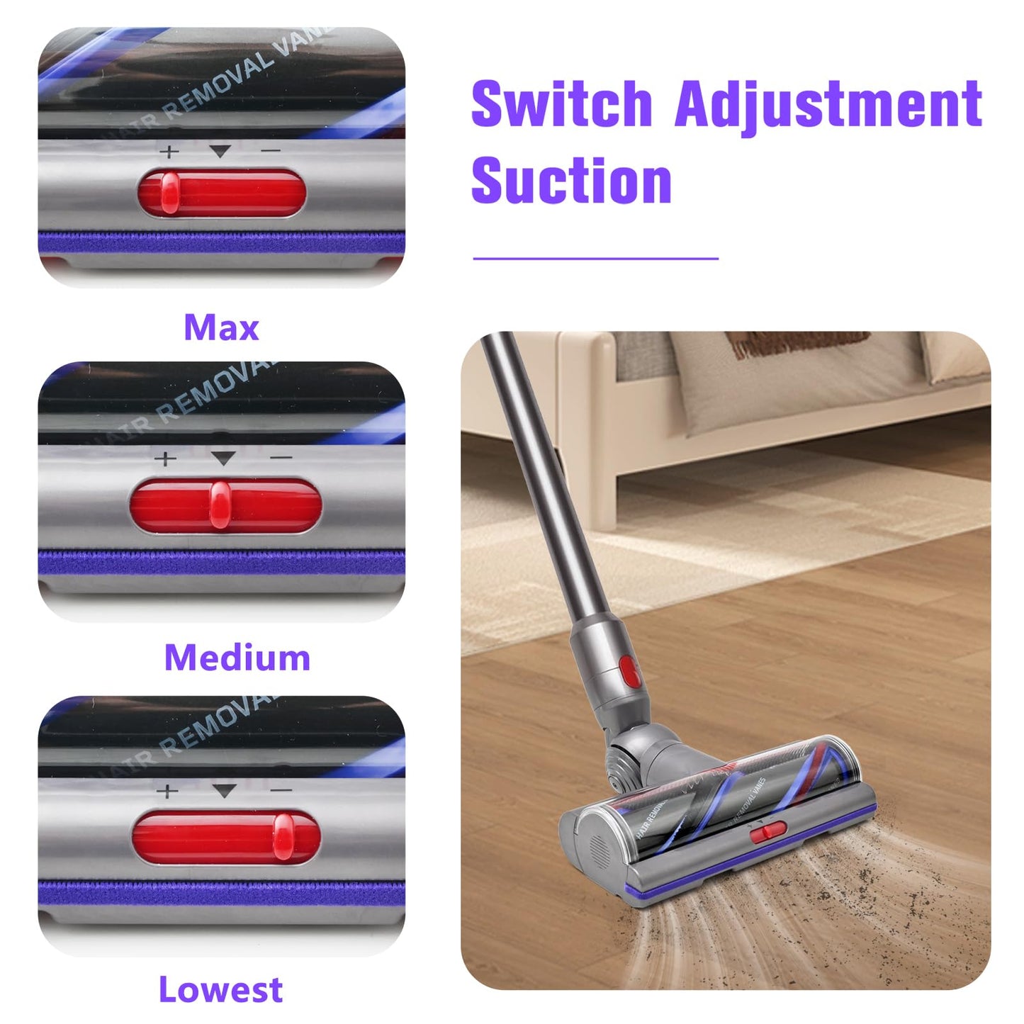 Upgrade High Torque Brush Head Replacement Vacuum Head for Dyson V7 V8 Cyclone V10 V11 V15 SV10 SV11 SV12 SV14 SV15 Cordless Vacuum Cleaner, Quick Release Motor-Head Brush for,Adjustable Suction