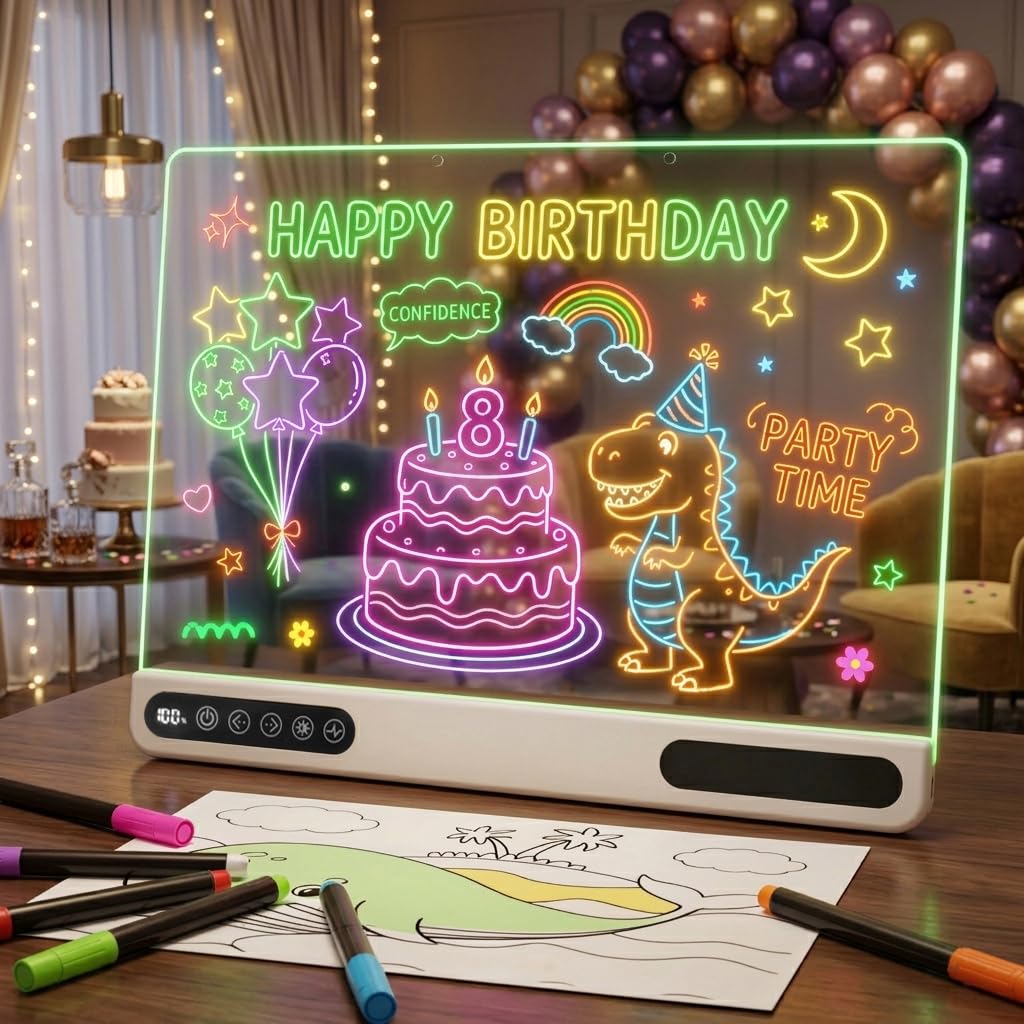 LED Light Up Drawing Board for Kids,16'' LED Note Board with Colors&Dimmable Glow,Scratch-Resistant Acrylic LED Magic Writing Board,Creative Christmas/Birthday Gift for Kids (Digital Touch Control)