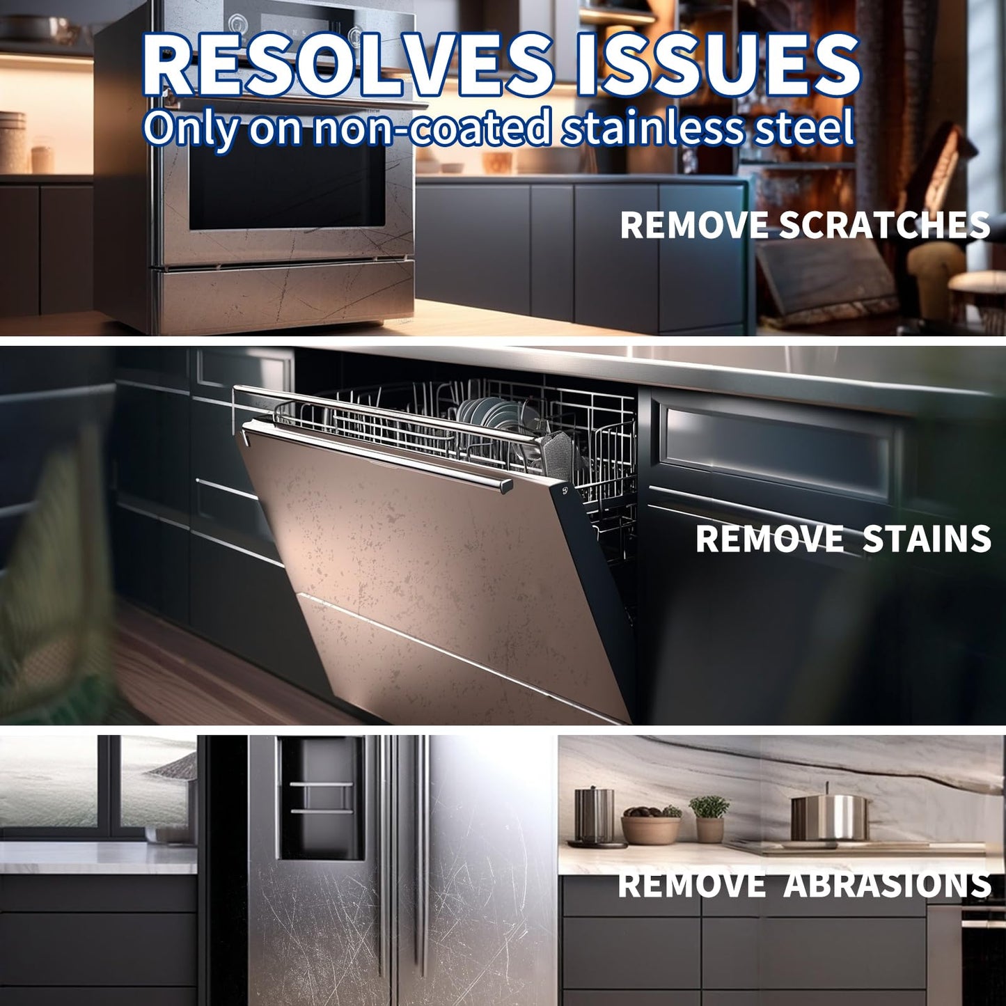 Stainless Steel Scratch Remover Kit, Suitable for Sinks & Appliances Scratch Repair & Polish, Used for Non-Coated Stainless Steel & Easily Remove Rust, Discoloration