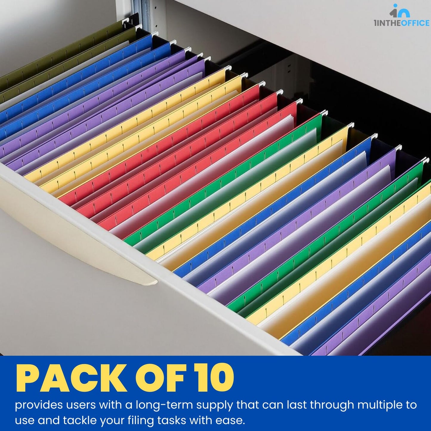 1InTheOffice Poly Expanding Hanging File Folders, Letter Size, Assorted,10/Pack