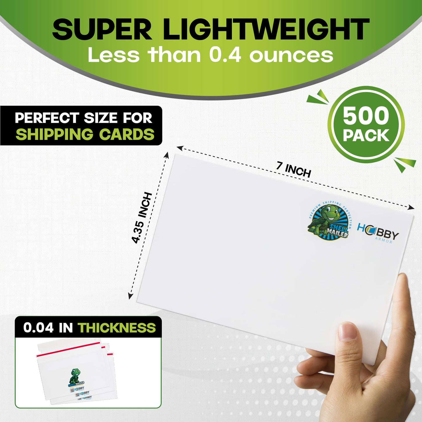 500 Pack Shell Mailer Trading Card Envelopes by Hobby Armor, 7" x 4.35" Trading Card Mailers for Shipping, Perfect Sized Shipping Envelope for Mailing Semi-Rigid and Toploaders, Protector Supplies