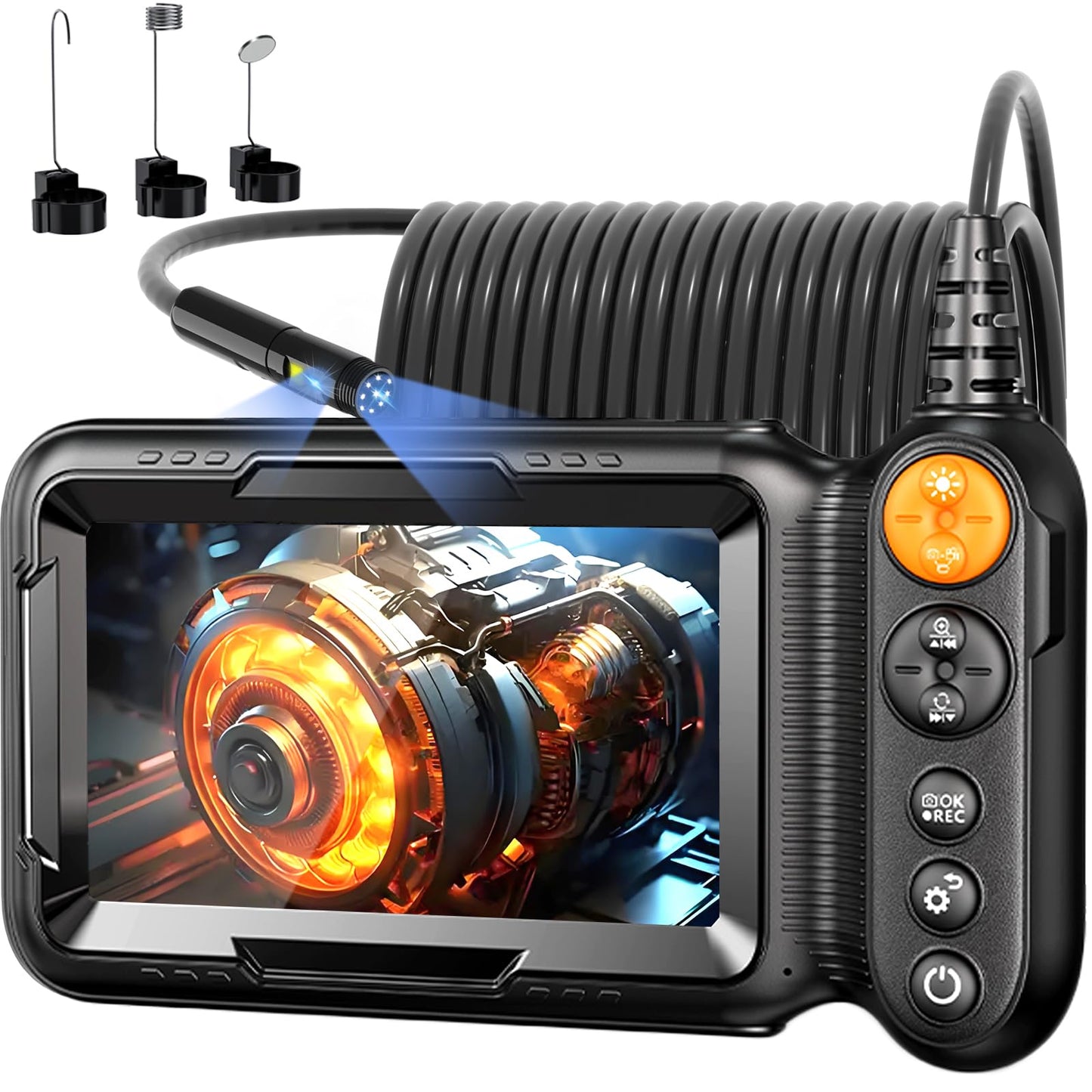 Endoscope Camera with Light, 5-inch Dual Lens 1080P HD Borescope, 7.9mm Camera with 9 LEDs, 16.5ft Semi-Rigid Cable, IP67 Waterproof - for Sewer/Drain Pipe, Automotive Inspection, Tools & Cool Gadgets