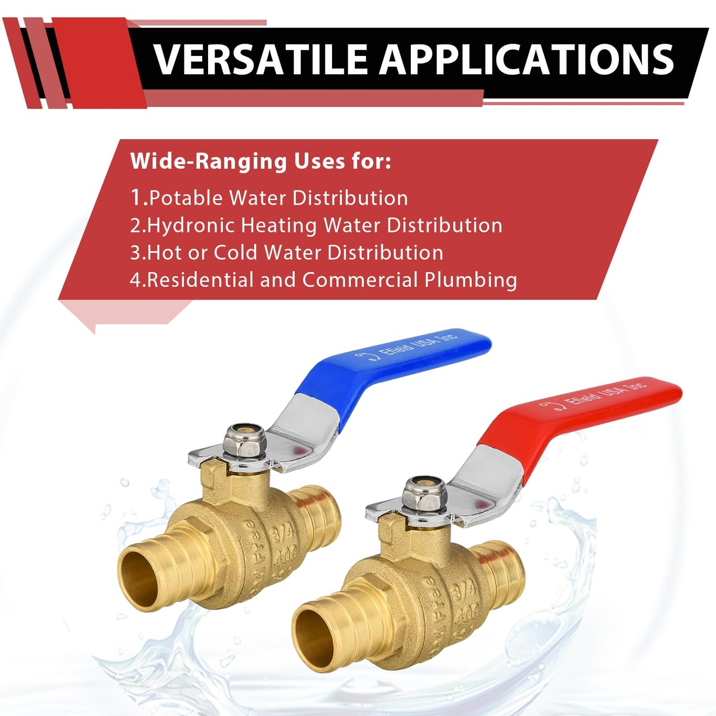 (Pack of 10) EFIELD 3/4 Inch Pex Brass Full Port Shut-off Ball Valve for Hot and Cold Water, UPC Certified,(VALVE013)