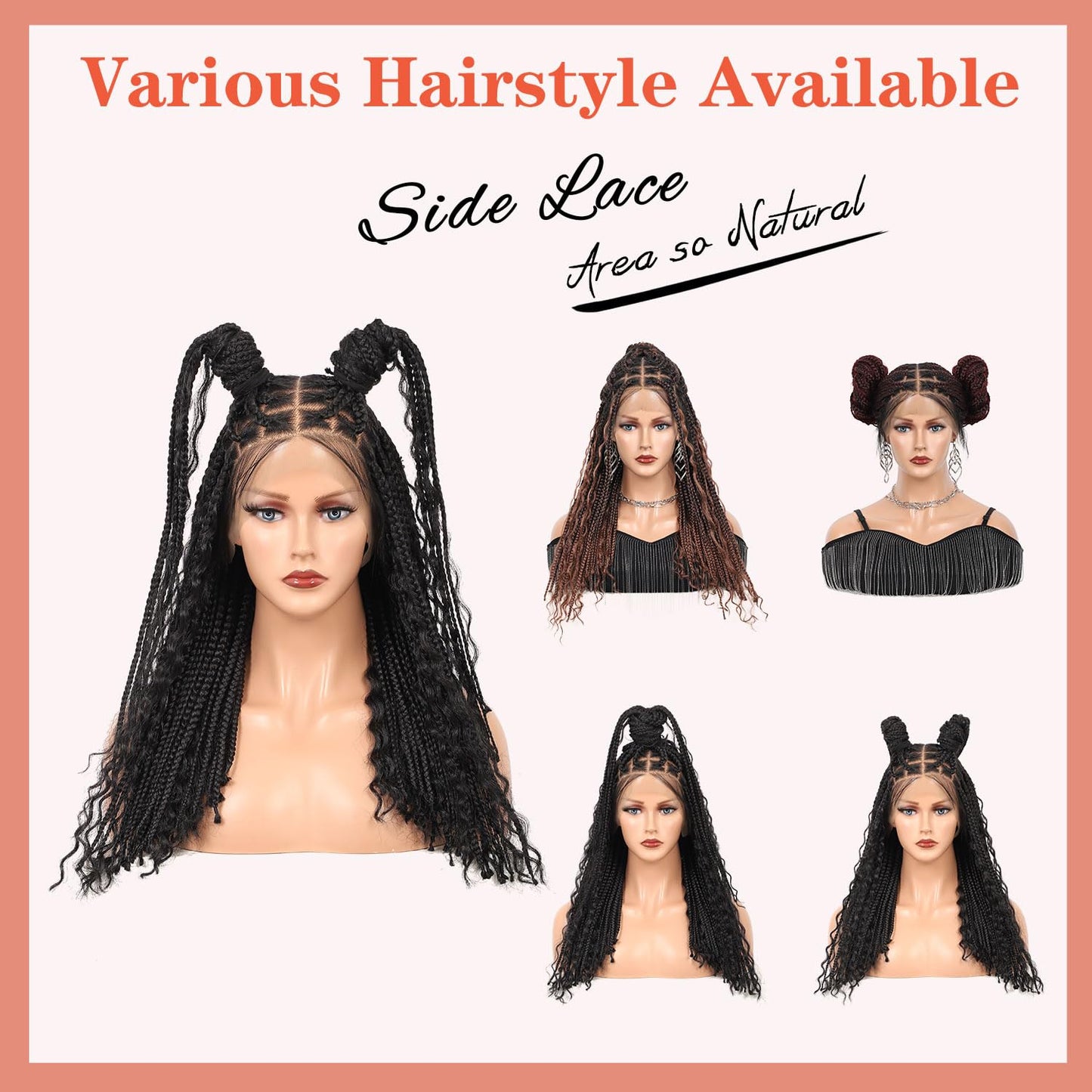 Lexqui 18" Short Boho Braided Wigs for Women 13x8 Inch Hd Lace Front Box Braid Wig Bob Knotless Braided Wigs with Curly End Braided Lace Front Wig Human Hair Blended Natural Black