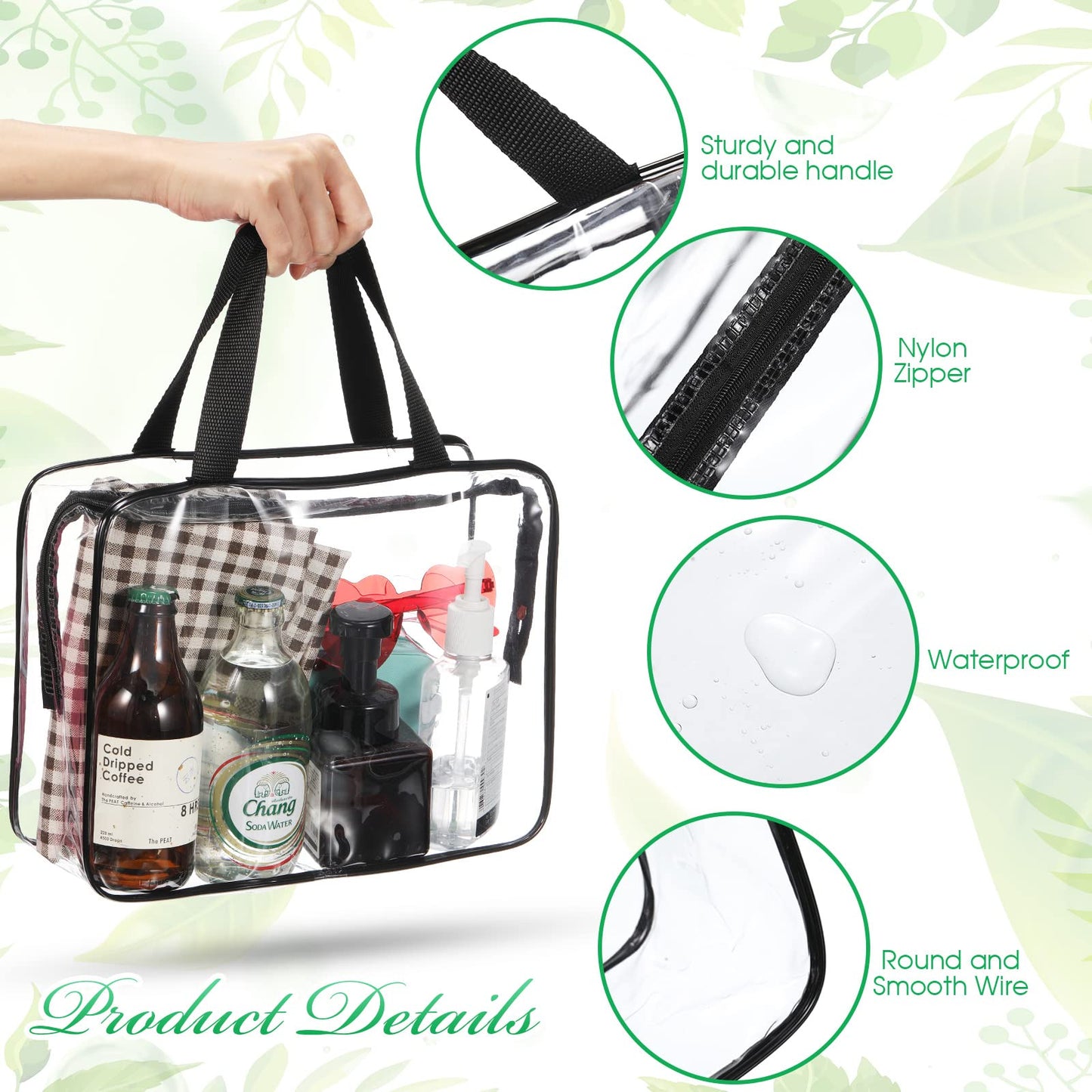 Reginary 10 Pack Large Clear Toiletry Cosmetic Makeup Bag with Zipper and Handle Travel Tote Pouch PVC Plastic Toy Storage Organizer