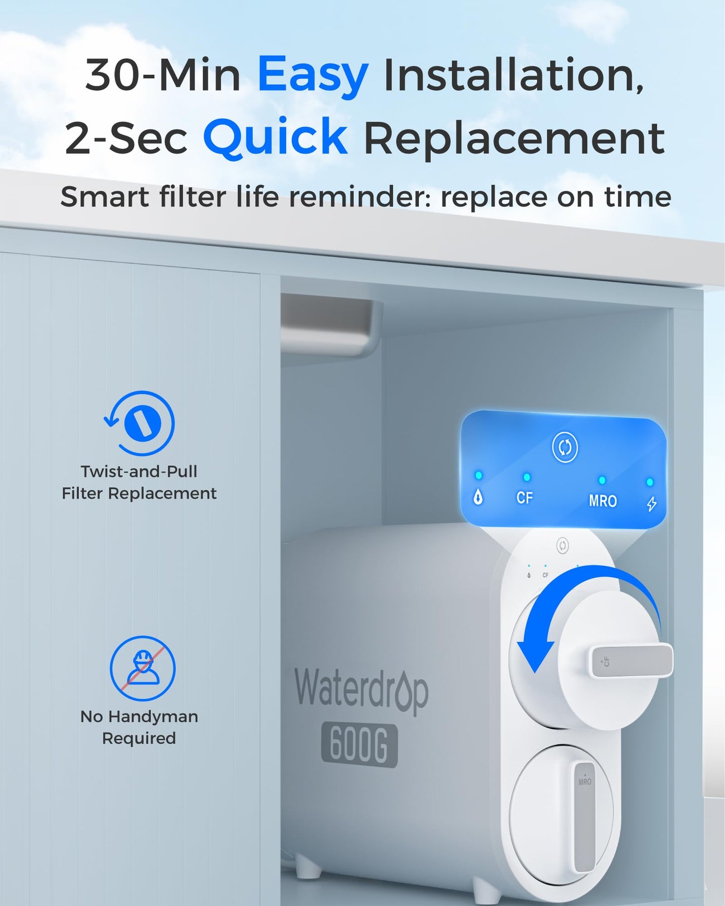 Waterdrop G2-2CF Filter, Replacement for G2 & G2P600 Reverse Osmosis System, 12-month Lifetime, 2-Pack