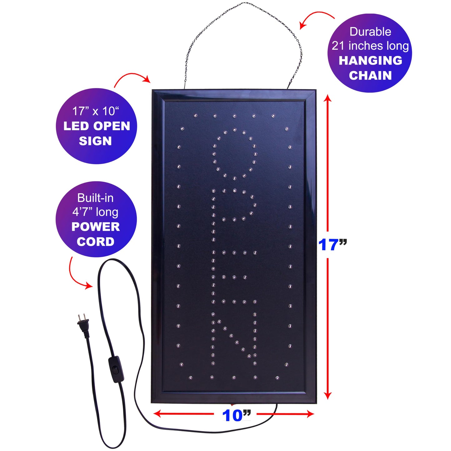 Ultima LED Neon Open Sign for Business: Vertical LED Sign with Flashing Mode for Stores - Includes Business Hours and Open & Closed Signs