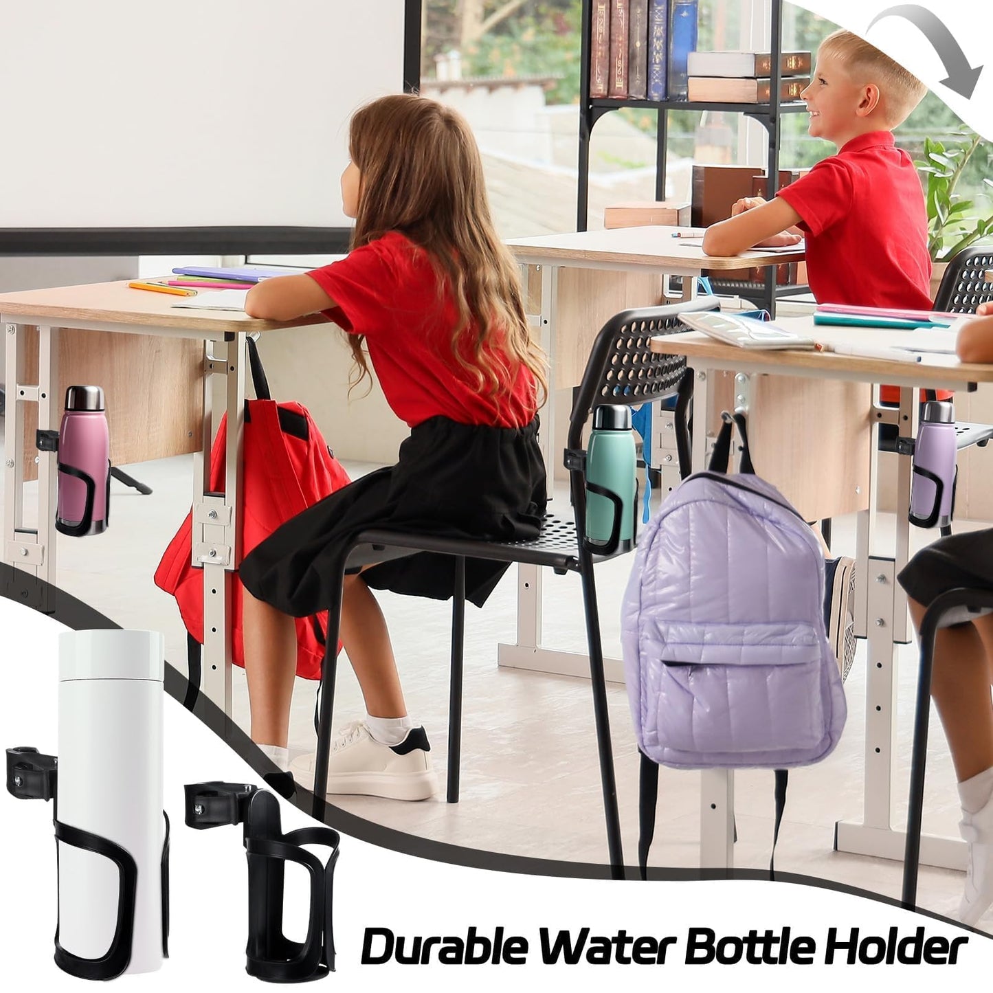 gisgfim 24Pcs Water Bottle Holder for Classroom Durable Cupholder for Desk Chair Anti-Spill 360° Rotating Water Bottle Holders Back to School Gift for Student Coffee Cup Holder for Office Home