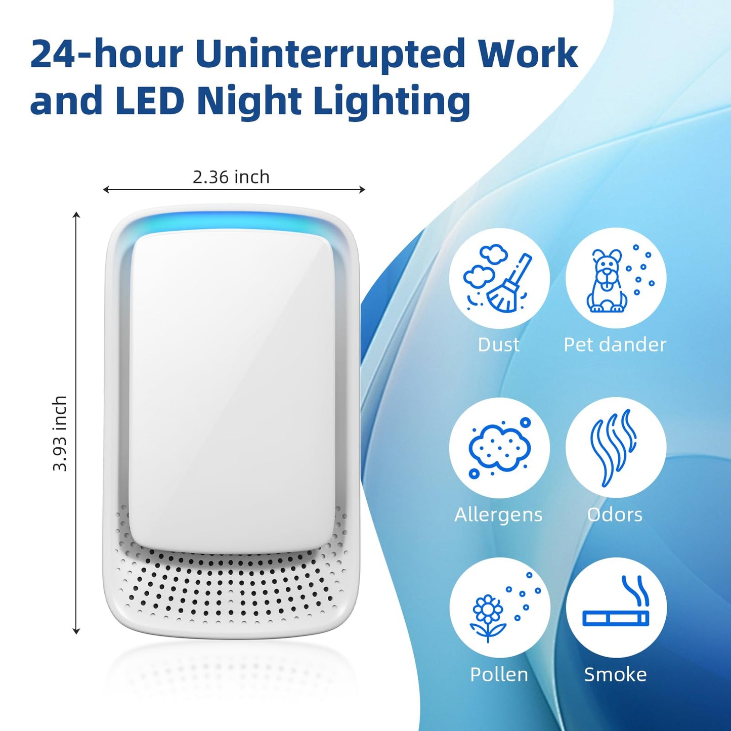2026 New Plug in Air Purifiers Air Ionizers for Dust Mites, Odor Eliminator for Home with Negative Ion Generator, Quiet Portable Air Freshener Plug In for Bedroom,Dust,Office,Kitchen,Smoke (8)