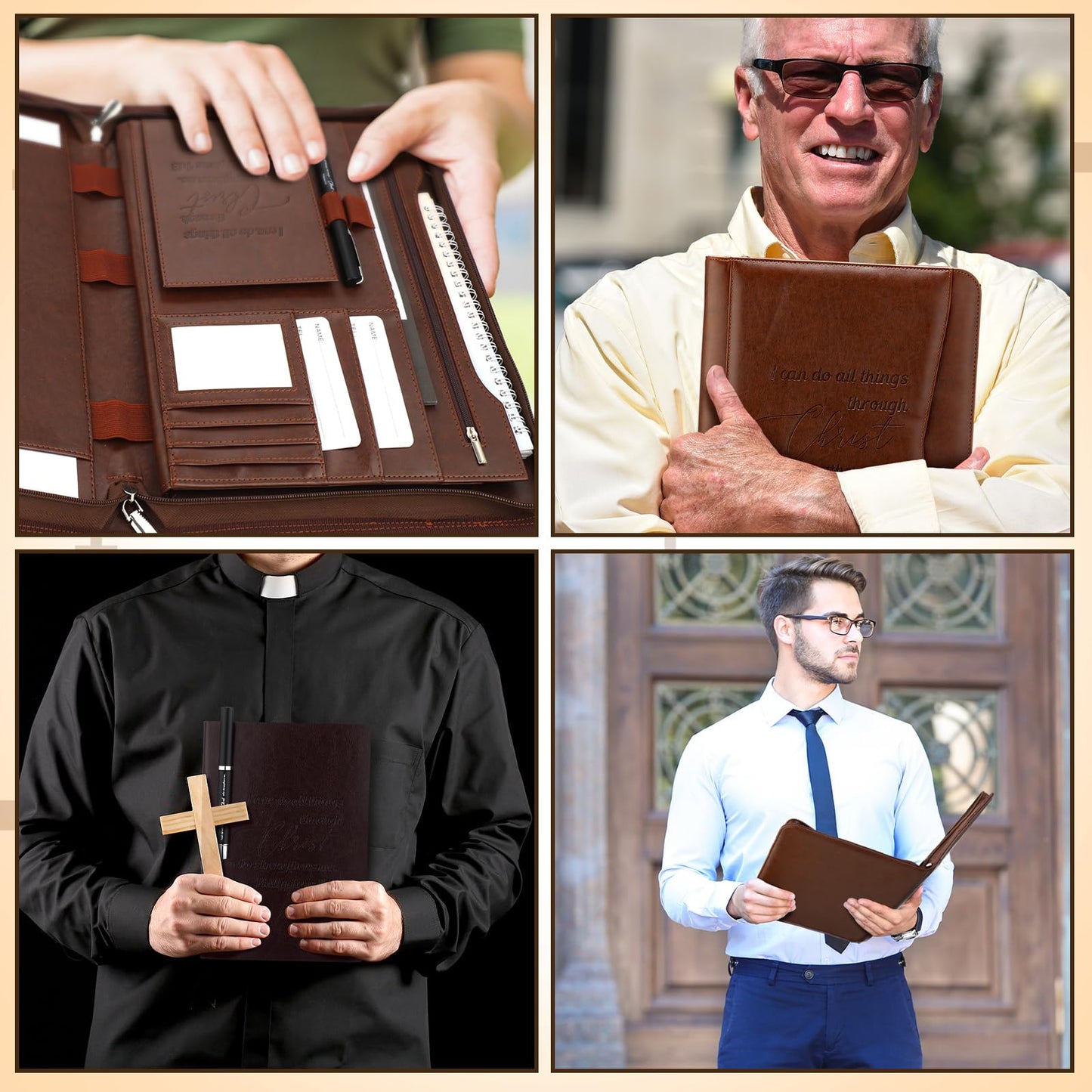 Fuyoooo 3 Pcs Father's Day Christian Gifts for Church Men Pastor's Appreciation Gifts Leather Bible Verse Portfolio Scripture Notebook Bible Pen Religious Coworkers Pastor(Philippians 4:13)