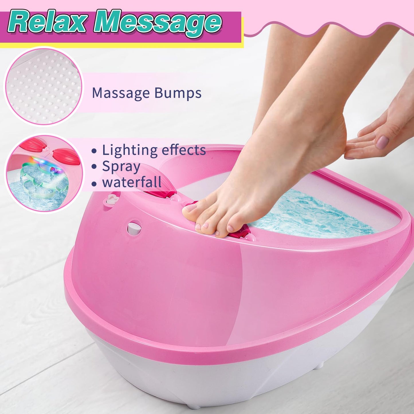 B Bascolor Kids Foot Spa & Nail Kit Set, Kids Spa Day Kit for Girls, Massage Foot Soak Tub and Nail Dryer, Manicure Pedicure Art Salon Girl Gift for 5-12, Christmas Birthday Gifts