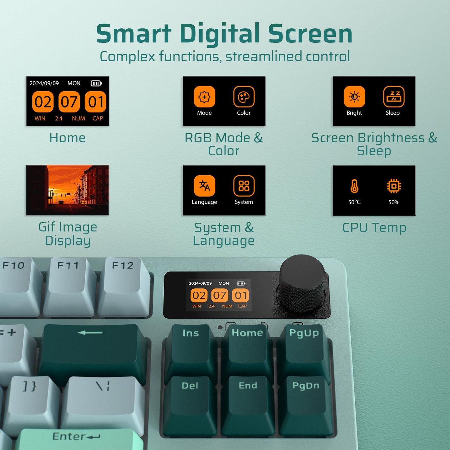 LTC Nimbleback NB841 PRO 75% Wireless Mechanical Keyboard w/Display Screen & Knob, 2.4G/ BT/USB-C Wired RGB 84 Keys Gaming Keyboard, 3-Layer Dampener, Hot Swap PCB, Software Support, Linear Switch