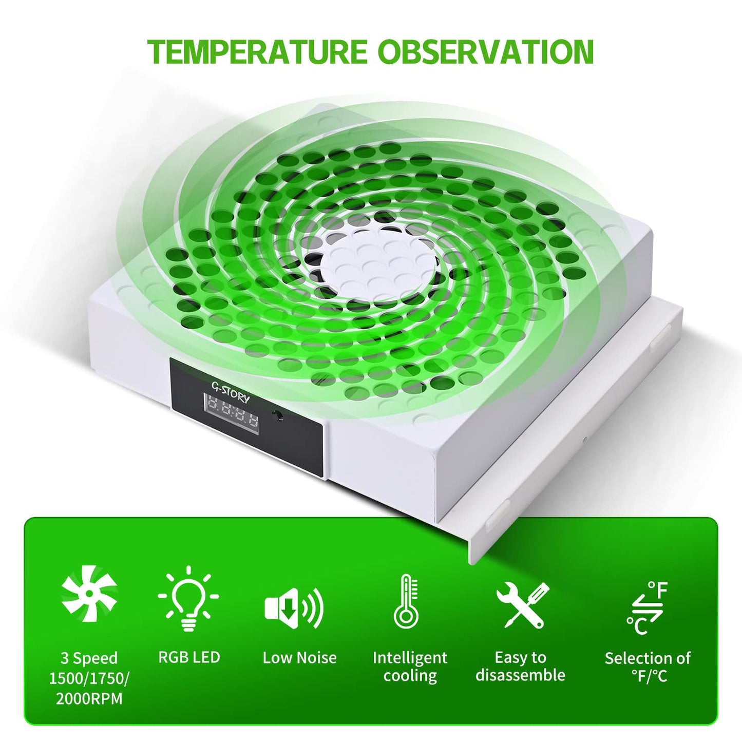 G-STORY Cooling Fan for Xbox Series S with Automatic Fan Speed Adjustable by Temperature, LED Display, High Performance Cooling, Low Noise, 3 Speed 1500/1750/2000RPM (140MM) with RGB LED (White)