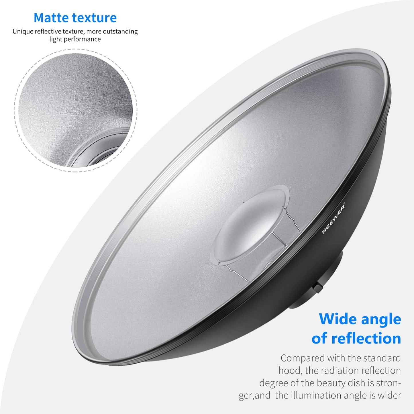 NEEWER 16"/41cm Aluminum Standard Reflector Beauty Dish with White Diffuser Sock for Bowens Mount Studio Strobe Flash Light, NEEWER Vision 4 ML300 S101-300W S101-400W etc