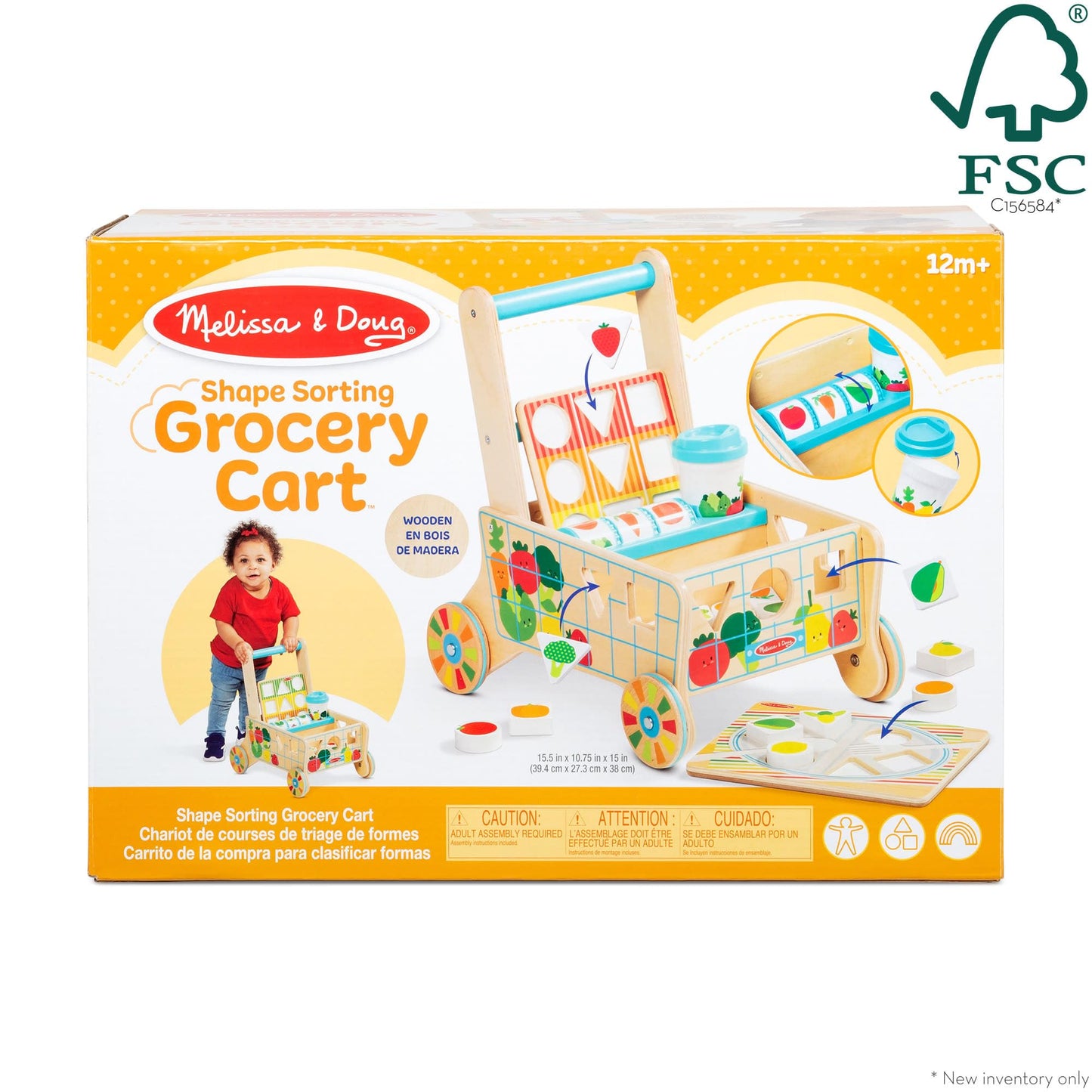 Melissa & Doug Wooden Shape Sorting Grocery Cart Push Toy and PuzzlesPretend Play Grocery Toys, Sorting and Stacking Toys for Infants and Toddlers Ages 1+