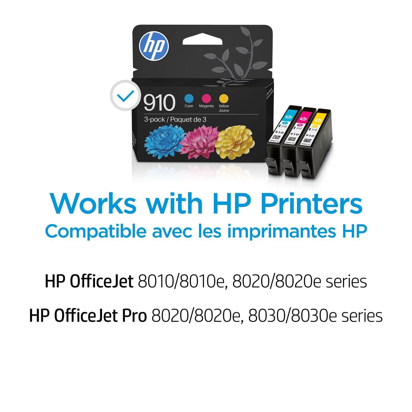 HP 910 Cyan, Magenta, Yellow Ink Cartridges (3-Pack) | Works with OfficeJet 8010, 8020 Series, OfficeJet Pro 8020, 8030 Series | Eligible for Instant Ink | 3YN97AN