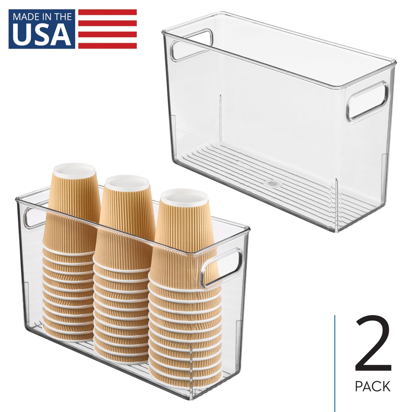 iDesign Tall Plastic Storage Bin with Handles for Fridge or Freezer - Set of 2 - Clear - Made in USA