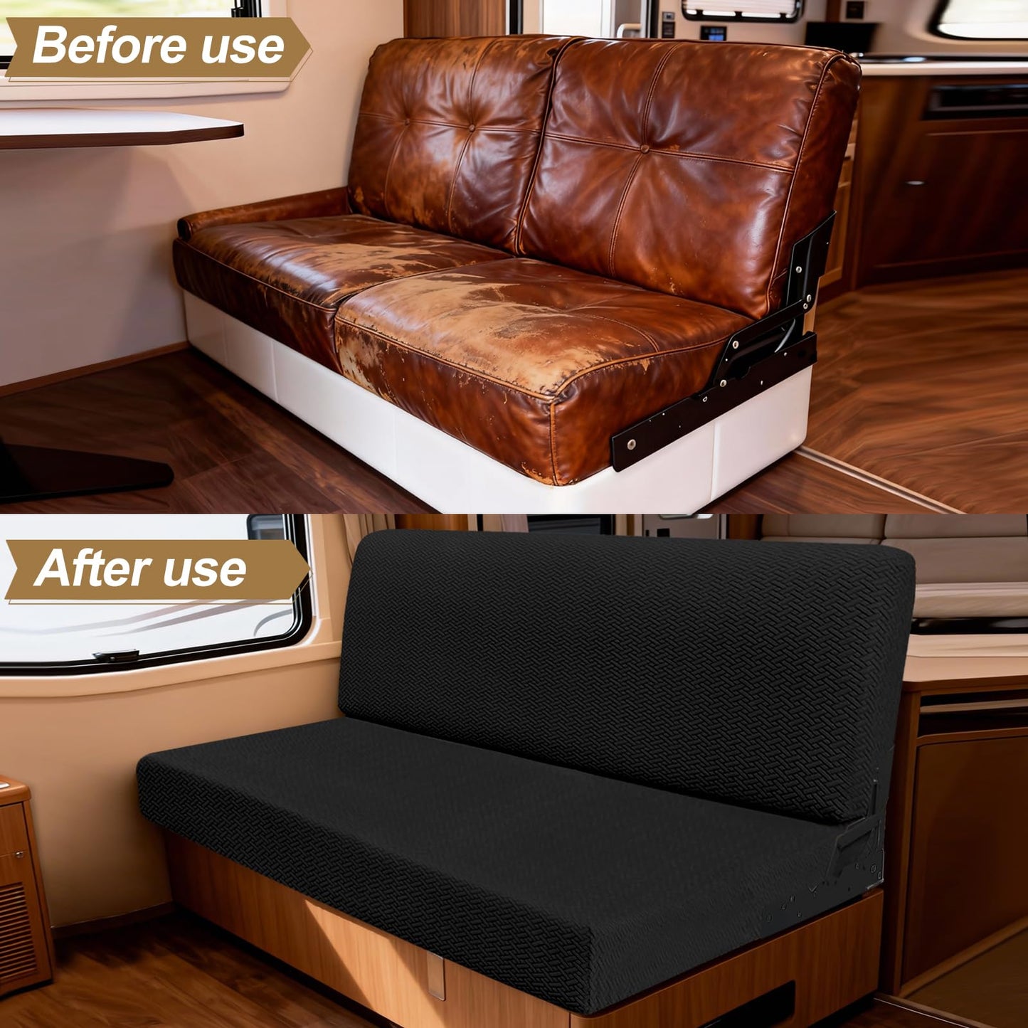 YUJIASH RV Couch Covers for Sofa Bed,2-Piece Backrest and Seat Slip Covers,for Jackknife Sofa,rv Furniture Cover(Black)