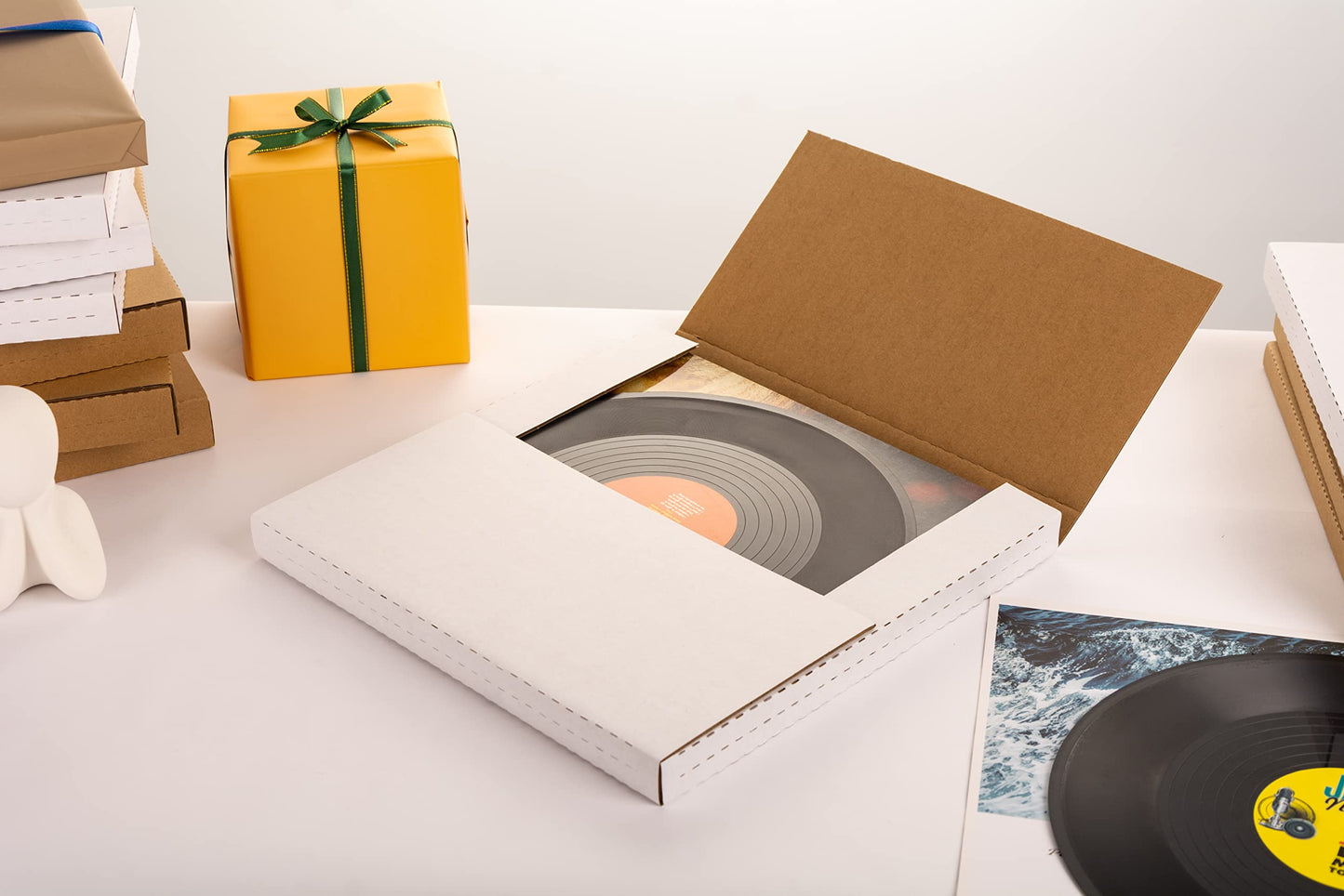YUSHYIJIE 12-inch LP Mailers Vinyl Record Shipping Boxes, White, 15 Pack