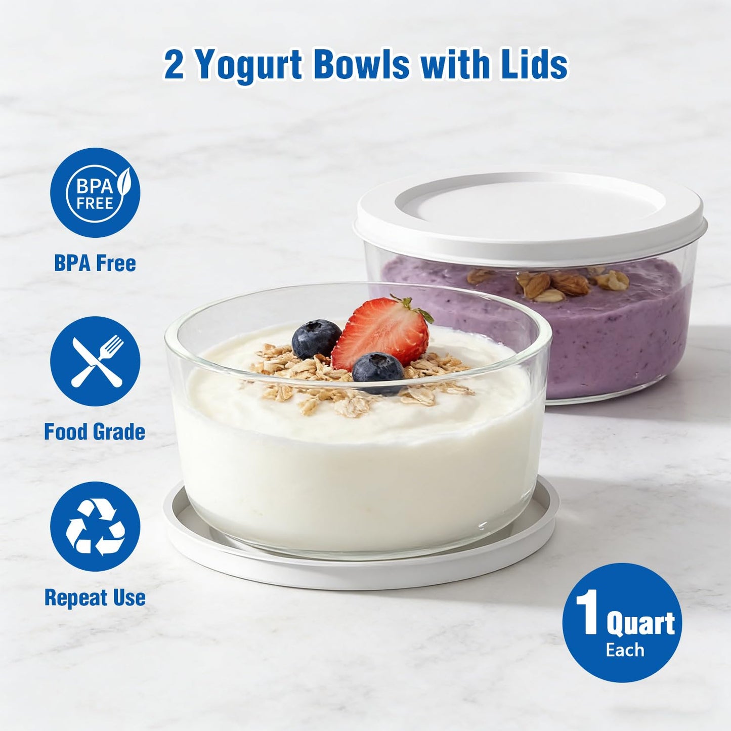 Yogurt Maker with Adjustable Time and Temp Control, Yogurt Maker Machine with Automatic Shut-Off & Constant Temper for Homemade Probiotic, Greek Yogurt, BPA-Free 2 Bowls