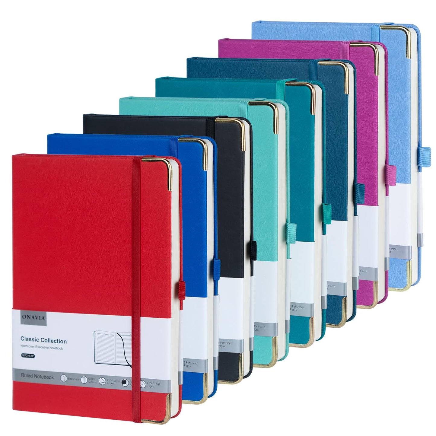 ONAVIA A5 Lined Journal Notebook, 8 Pack Hardcover 5.5"x8.3", College Ruled Journaling Notebooks for Notes-Taking, Fits for Work, School Supply, 160 Pages PU Leather Note Books