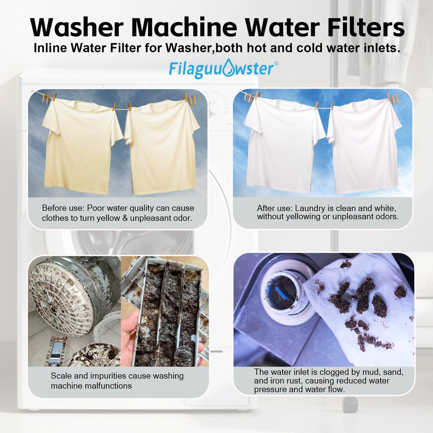 FA20 Brass Sediment Filter, Reusable Washer Water Filters, Traps Sand, Rust, 40 Micron Inline Water Filters for Washing Machines, Shower, Well