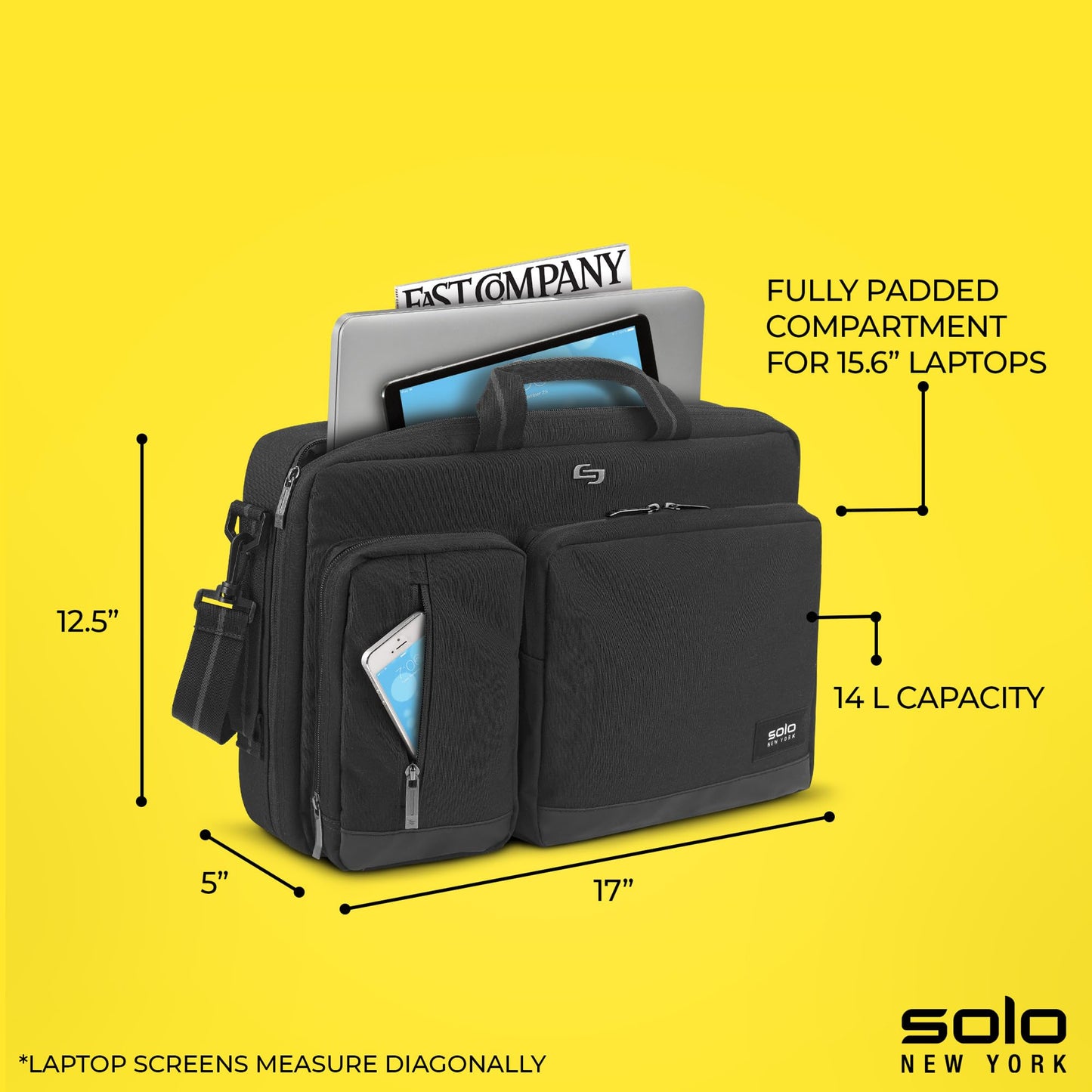 Solo New York Unisex Adult Duane Hybrid Briefcase, black, Einheitsgröße