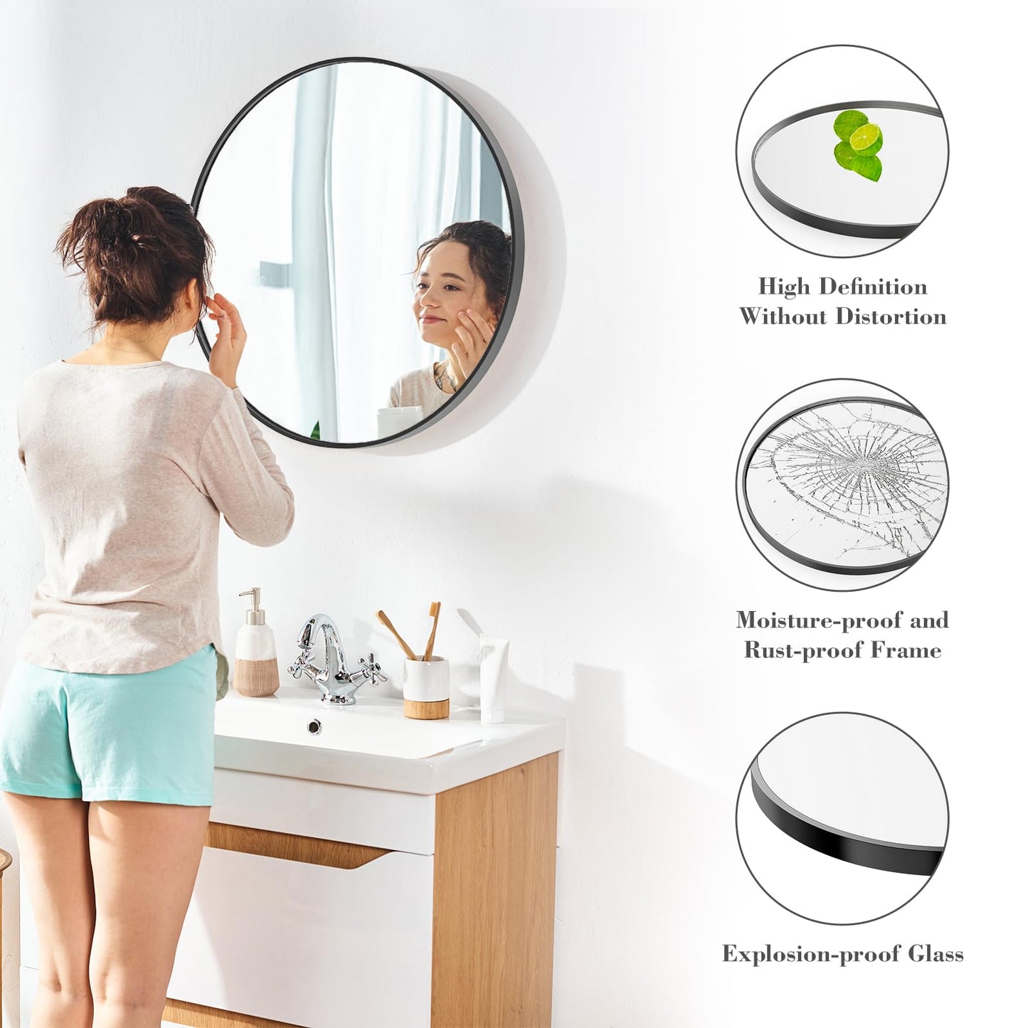 NEWBULIG Round Bathroom Mirror for Over Sink, 30 Inch Wall Mount Vanity Circle Mirror with Matte Metal Framed, Decor for Bathroom, Entryway, Bedroom, Black