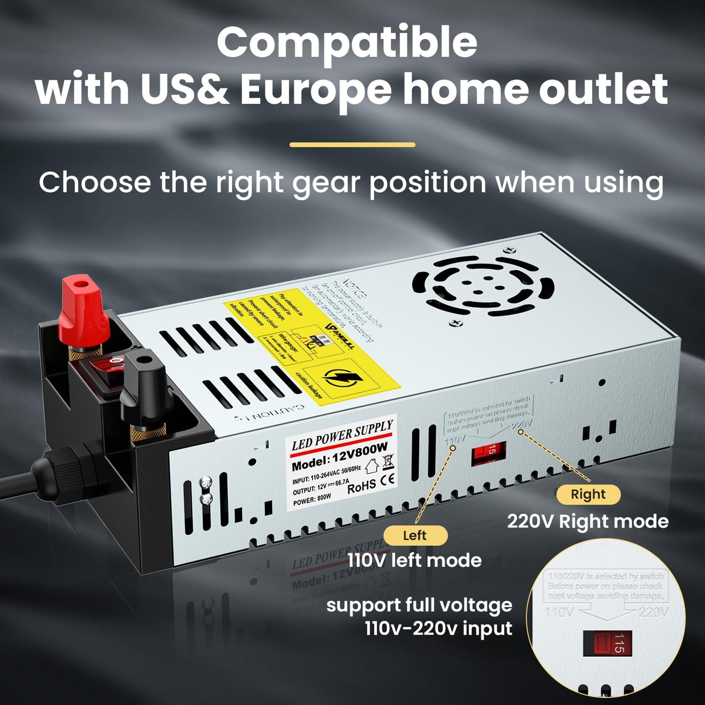 Anbull 110V to 12V Converter,with ON/Off Switch, SMPS 110V AC to 12V DC Adapter Transformer Converter,Max 50A 600W 12V Power Supply