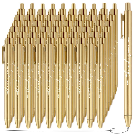 Dispowreath 100pcs Thank You Pens Bulk Cute Multicolor Ballpoint Pen for Server Employee Appreciation Gifts for Wedding Teacher Coworker Office Staff Team Nurse Graduation Baby Shower Party (Gold)