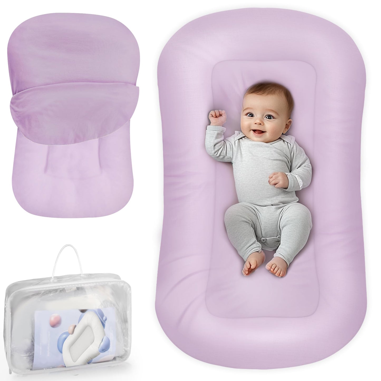 Cpzzkq Infant Support Cushion - Baby Support Cushion for Newborn, 0-24 Months, Portable Tummy Time Mat for Home and Travel, Soft Cotton, Supervised Use, Baby Essentials Gift, Purple (Cover Included)