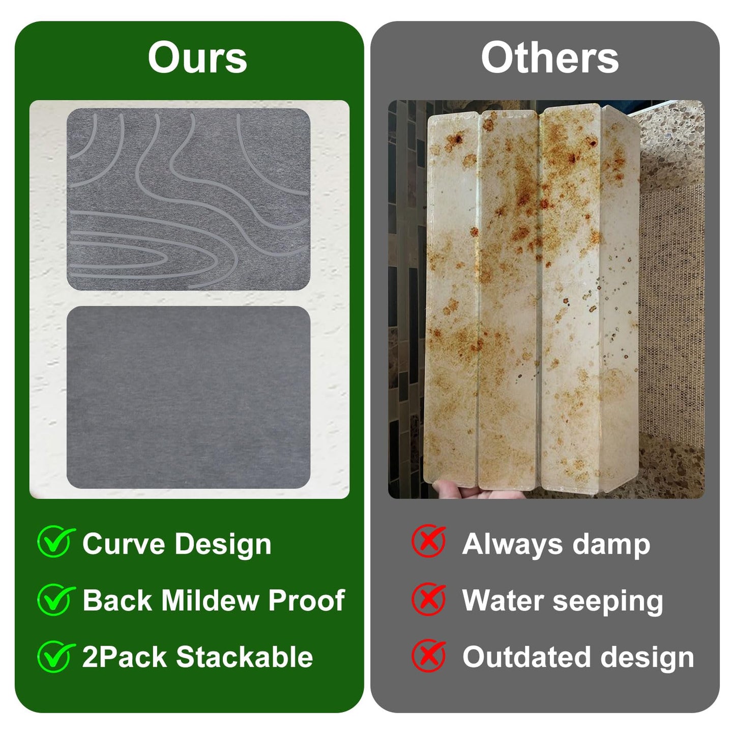 2Pack Stone Drying Mat for Kitchen Counter,16''x12'' Quick Dry Stone Mat Kitchen,Double-sided Diatomaceous Earth Design Stone Drying Mat, No Water Accumulation Dish Drying Stone (Curved Stripes)