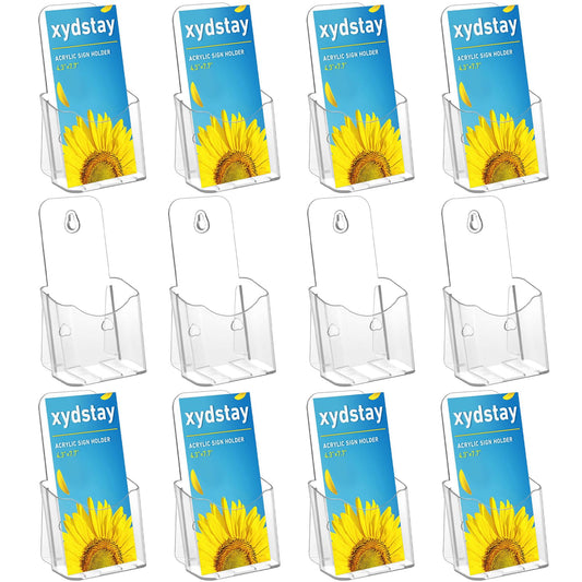 xydstay 12 Pack Acrylic Brochure Holder 4x9 Inches Slant Back Design, Clear Display Stand, Plastic Table Stand Sign Holder,Pamphlet Holder Flyer Holder, Acrylic Display Stand