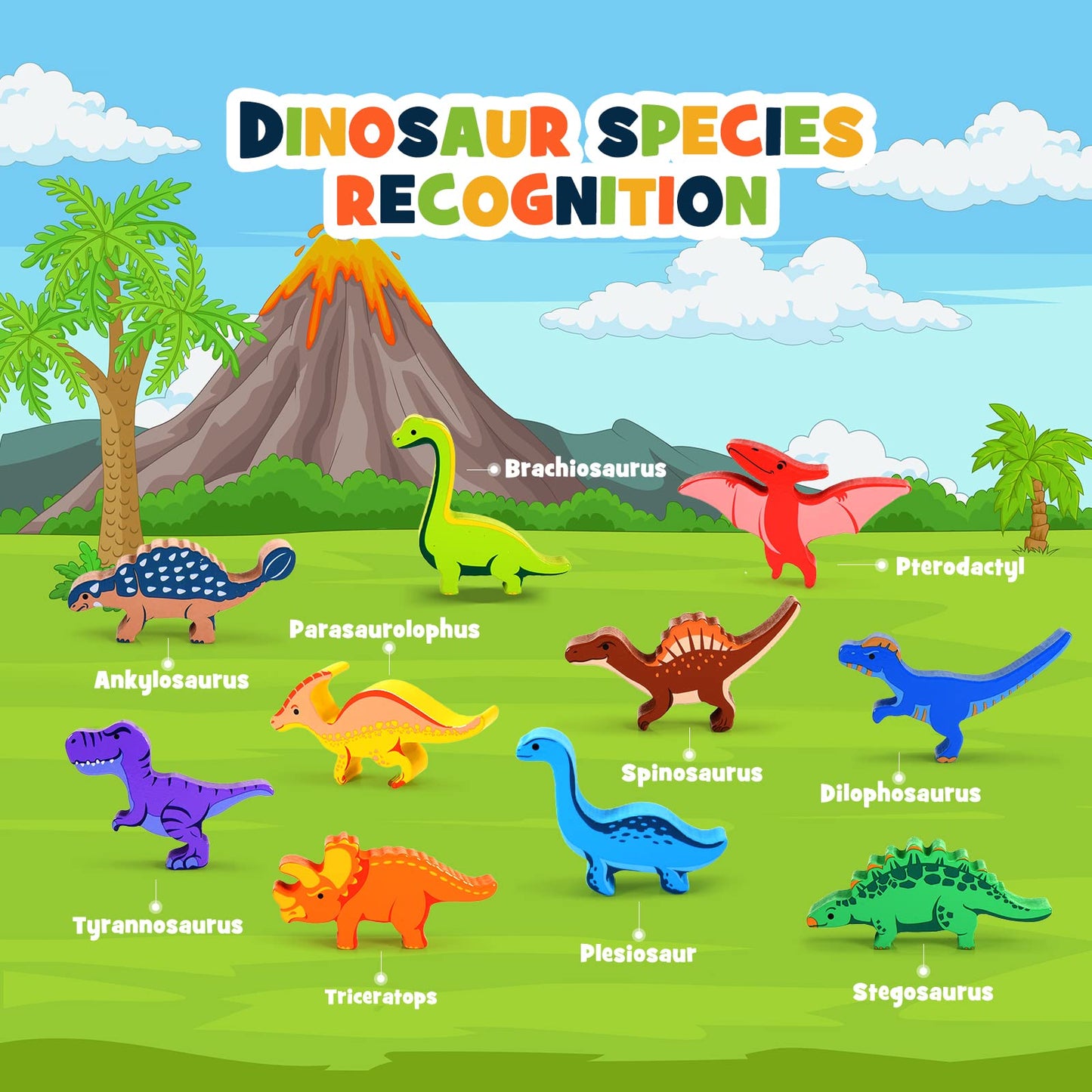 IPOURUP - Dinosaur Toys for Kids Ages 3-5: Wooden Stacking Montessori Toys for 3 4 5 6 7 Year Old, Balance Competition Game for Family, Great for Kids Gifts