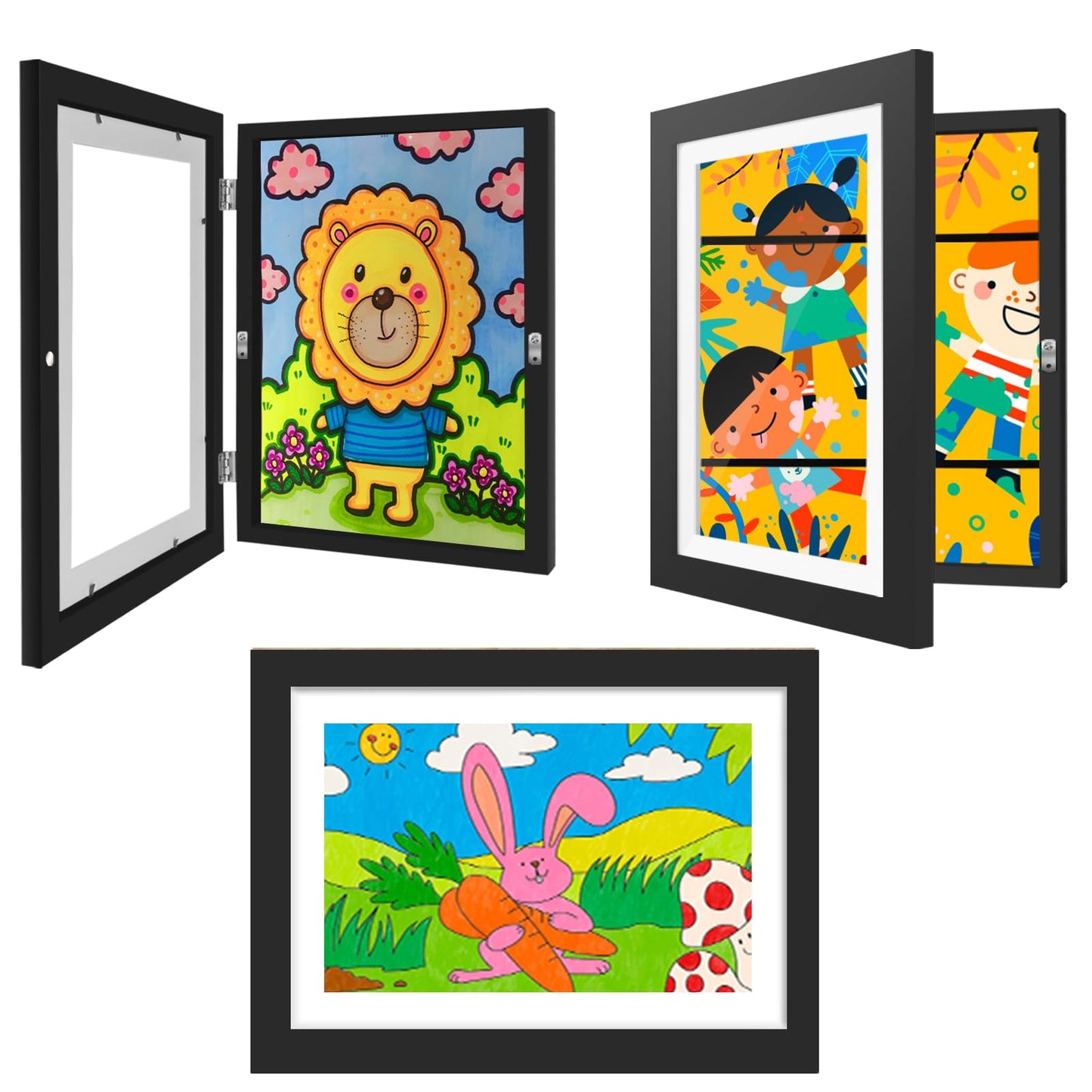 NEUERMOND 3 Pack Kids Artwork Frames 10x12.5 Inch Changeable Kids Art Frame with Front Opening for Art Display, Horizontally Vertically Wall Mount for Kids Drawing & School Projects (Black)