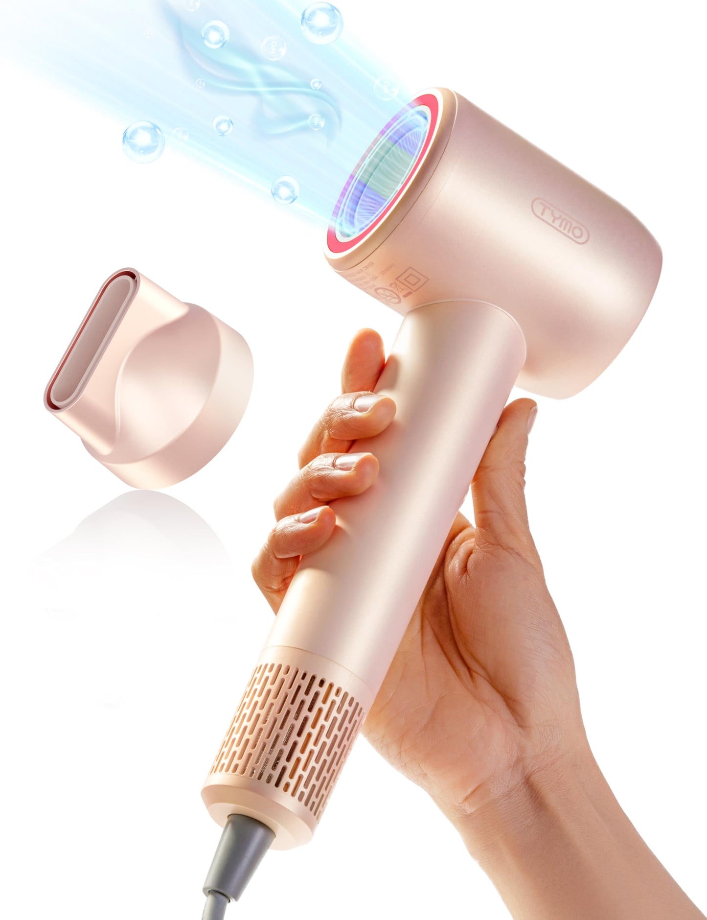 TYMO Ionic Hair Dryer for Women, High Speed Travel Blow Dryer for 5X Faster Drying & 0 Damage, Professional Portable Quiet Hairdryer with 400M Negative Ions, 4 Temps& 2 Speeds, 110,000 RPM, Gold Blush