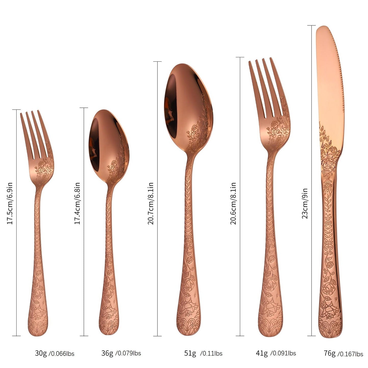 A · HOUSEWARE Vintage Flatware Copper/Rose Gold Floral Silverware 30 Piece Stainless Steel Set for 6 Cutlery Utensils Unique Embossed Pattern Design Elegant Home Kitchen Restaurant Festival Parties…
