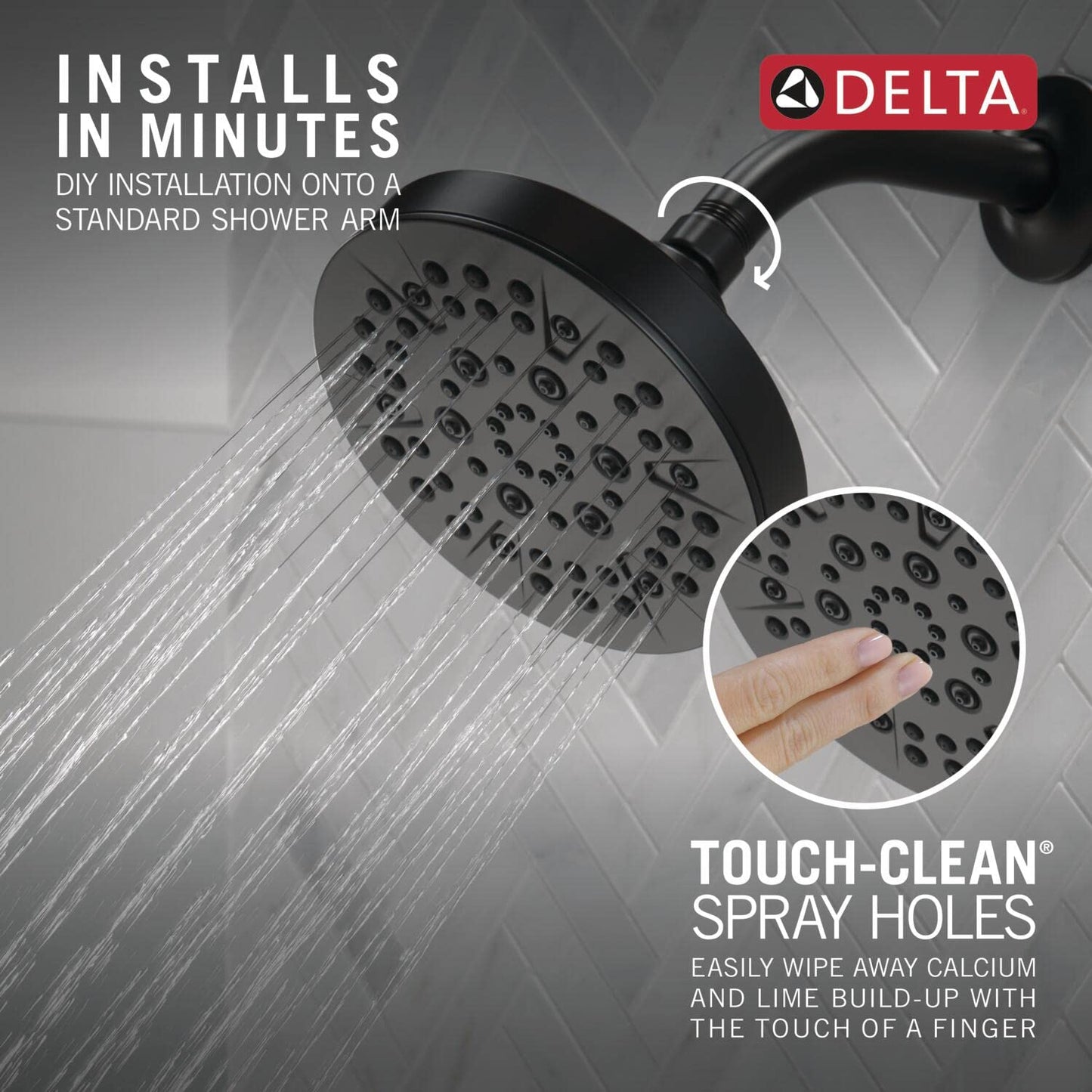 Delta 6-Setting Matte Black Shower Head with High Pressure Spray, 6 Inch Round Shower Head, Showerheads, 1.75 GPM Flow Rate, Matte Black 52535-BL