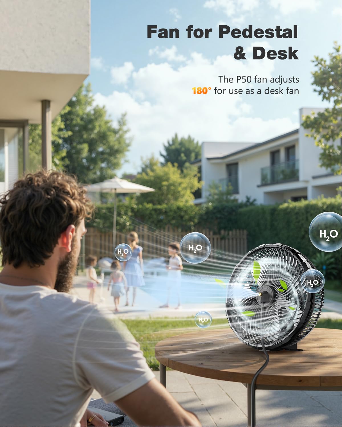 Misting Fan Portable, 20000mAh 12-Inch Outdoor Misting Fan for Patios Outside, 2 In 1 Pedestal & Tabletop Oscillating Fans with Misting Kit, Rechargeable Cooling Fans with Remote/Mist/7 Gear/Timer