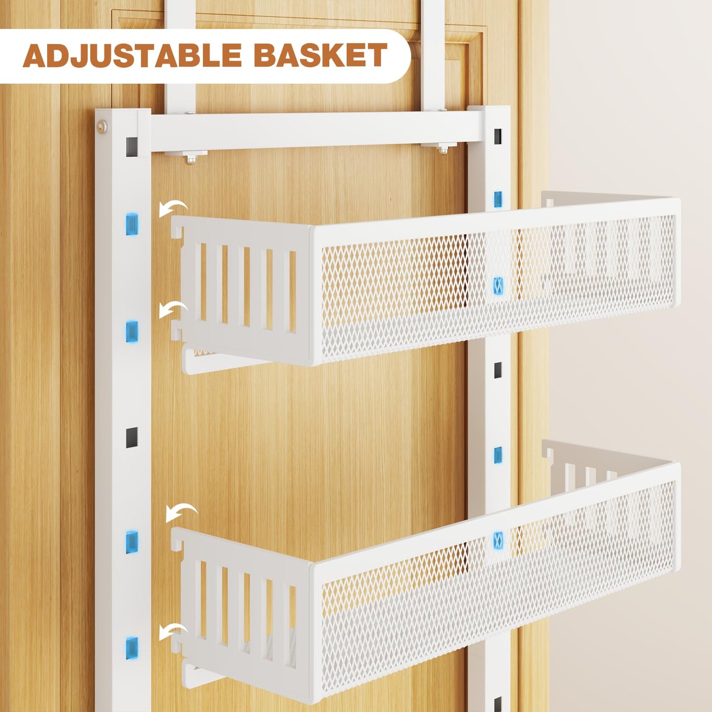 Pantry Door Organizers and Storage, 8-Tier Large Metal Heavy-Duty Frame Over the Door Spice Rack, 2 in 1 Wall-Mounted or Hanging shelf for Kitchen, Bathroom, Laundry Room, Bedroom, Closet &Nursery