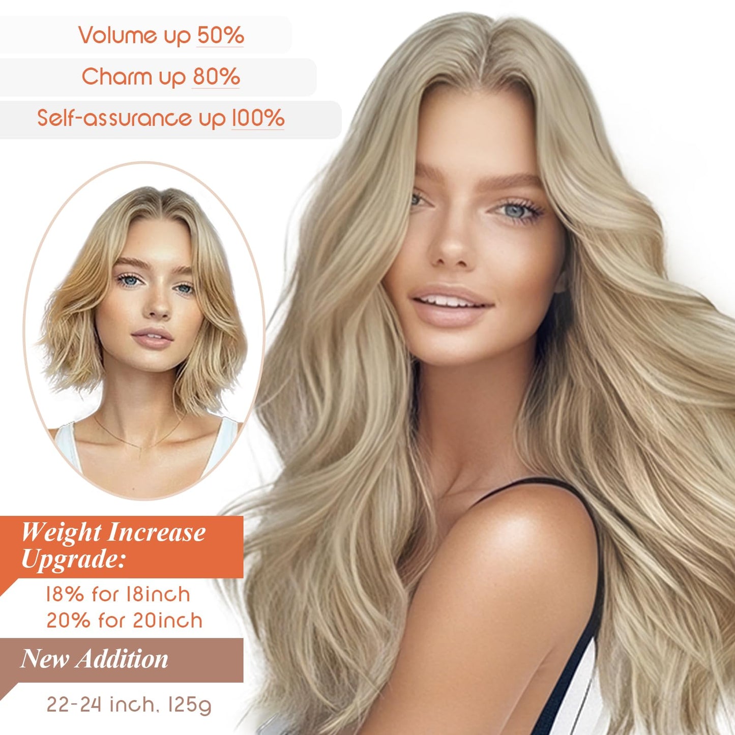 Sunny Blonde Hair Extensions Wire Real Human Hair Highlights Invisible Wire Hair Extensions Straight Remy Hair Extensions Clip ins Ash Blonde Highlights Golden Blonde Hair Extensions 20Inch 100G