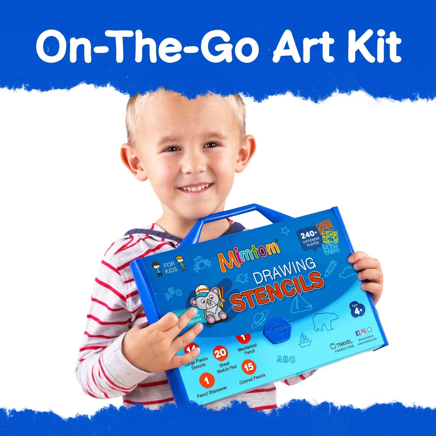 Mimtom Drawing Stencil Kit for Kids | 51 PC Arts and Crafts Stencil Set with over 240 Creative Shapes to Unleash Your Child's World of Imagination | Kid-Safe Fun Activity Toy for Ages 4 and Up