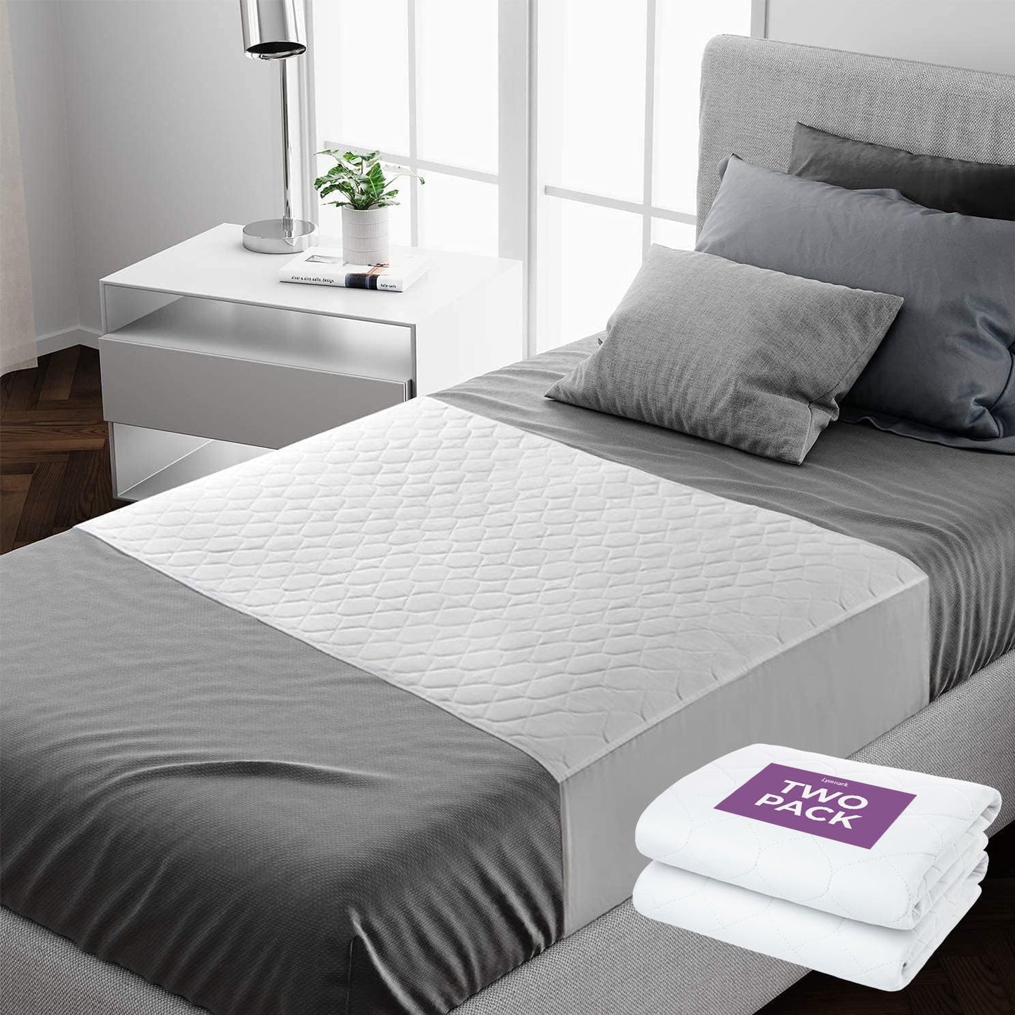 Lynmark® Washable Bed Pads 34"x54" Underpad with Extra Long Tucks and Heavy Absorbency, Reusable Cotton Enhanced Waterproof Mattress Protector Best for Incontinence & Bed Wetting, Pack of 2, Full